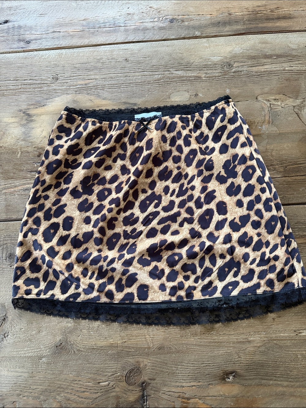 Leopard Print Mini Skirt with Lace Trim - Tan and Black HOUSE OF SPENCE